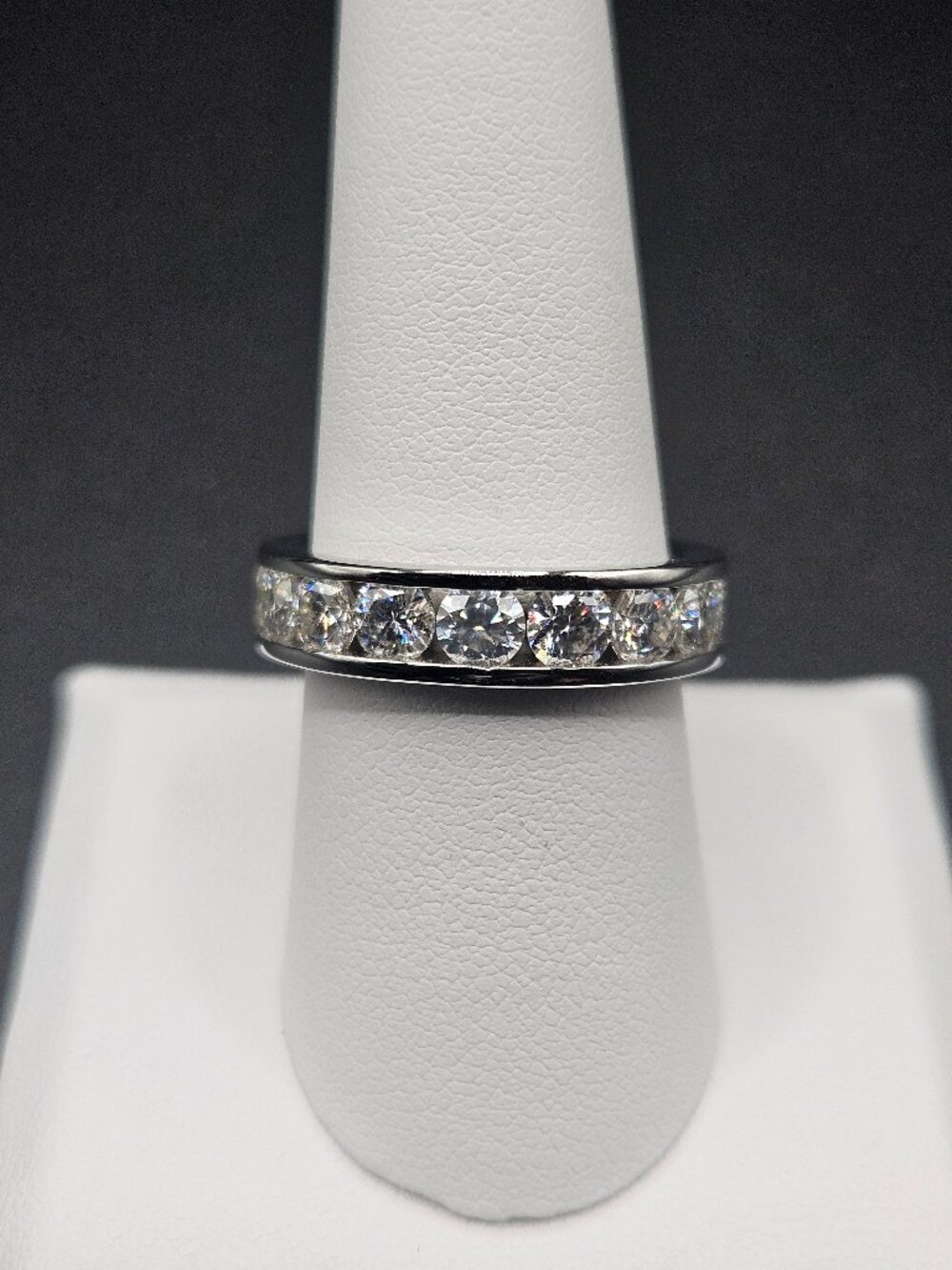 925 Sterling Silver 5CTW Moissanite Channel Set Eternity Ring Sz 8